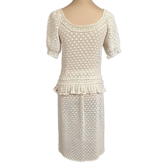 Vintage Cream Handmade Crocheted 2 Piece Top Skirt Dress STUNNING OOAK - Picture 8 of 13